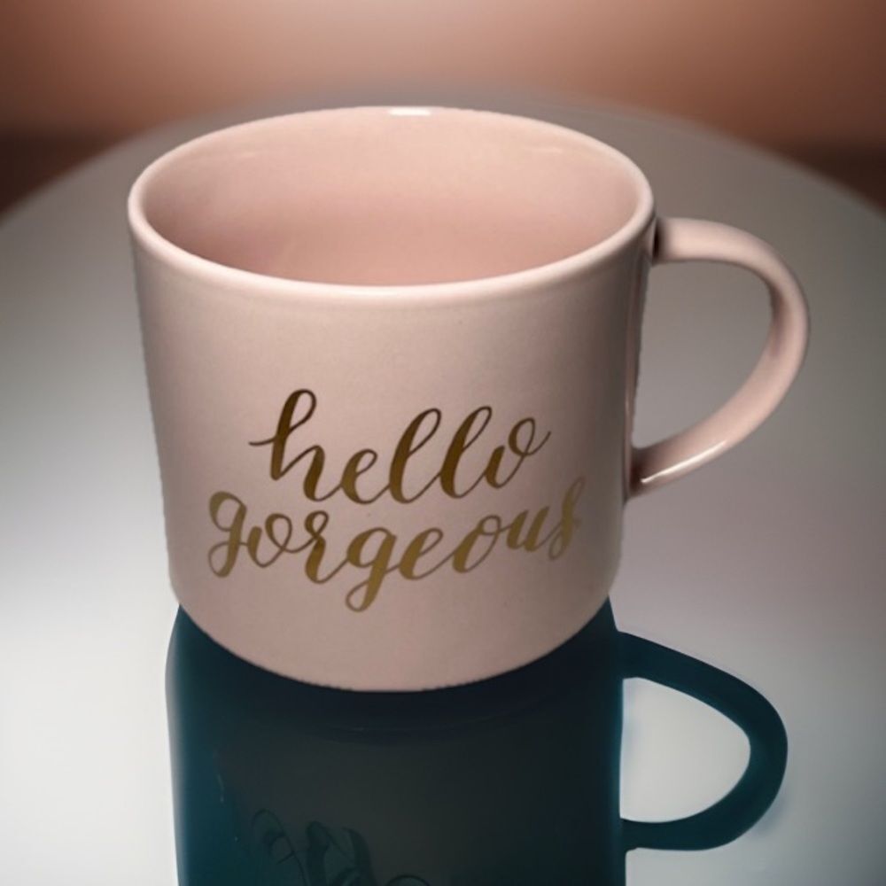Threshold Pink Porcelain Coffee Mug with Gold Text (Hello Gorgeous)